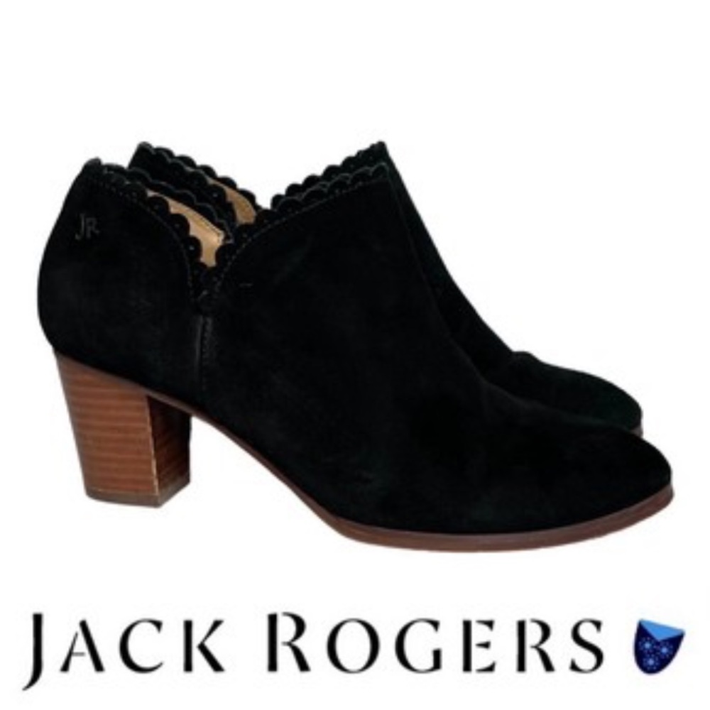 Jack Rogers Suede Marianne Ankle Boots Womens Size 7 Scalloped Edge Block Heel